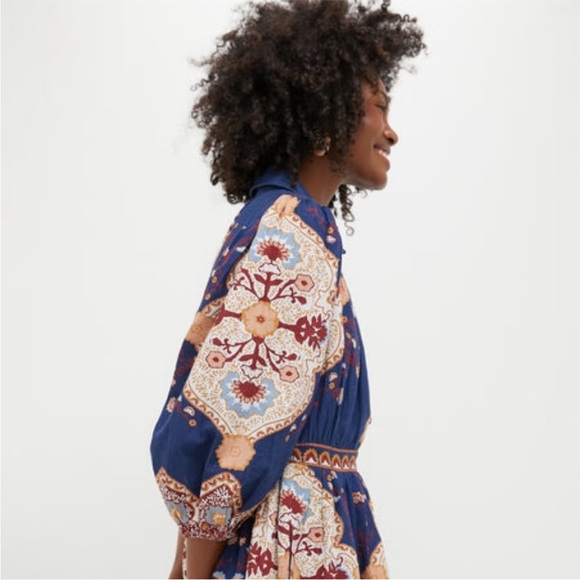 New Cleobella Leigh Paisley Cotton Linen Dress size Small in Navy - Picture 4 of 16